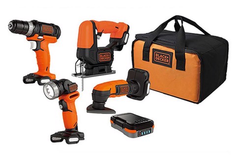 Bộ Combo GoPak 4 máy: Máy khoan, Máy cưa, Máy chà nhám và Đèn Black & Decker BDCK124S1S-B1