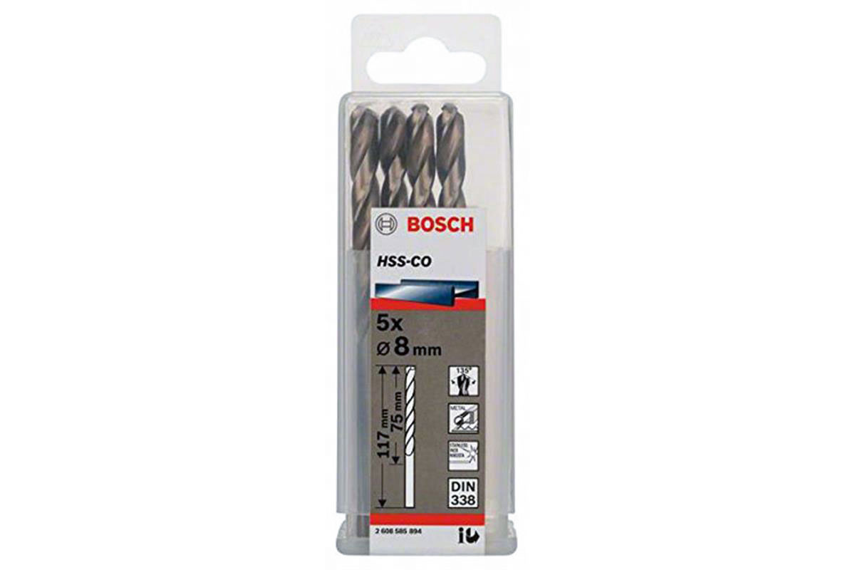 Mũi khoan INOX HSS-Co 8mm (hộp 5 mũi) Bosch 2608585894
