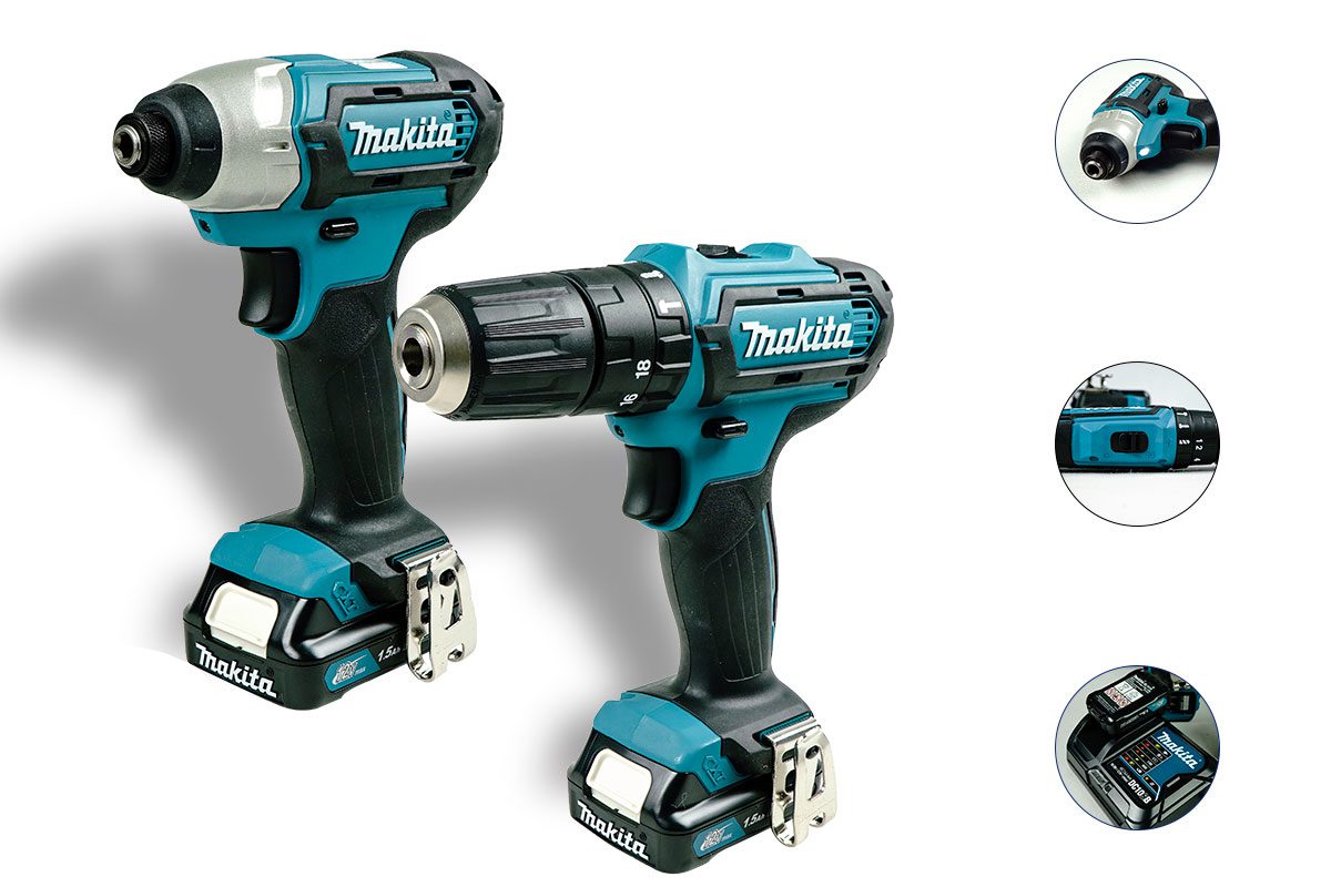 Bộ sản phẩm máy khoan búa và máy vặn vít Pin 12V Makita CLX202S