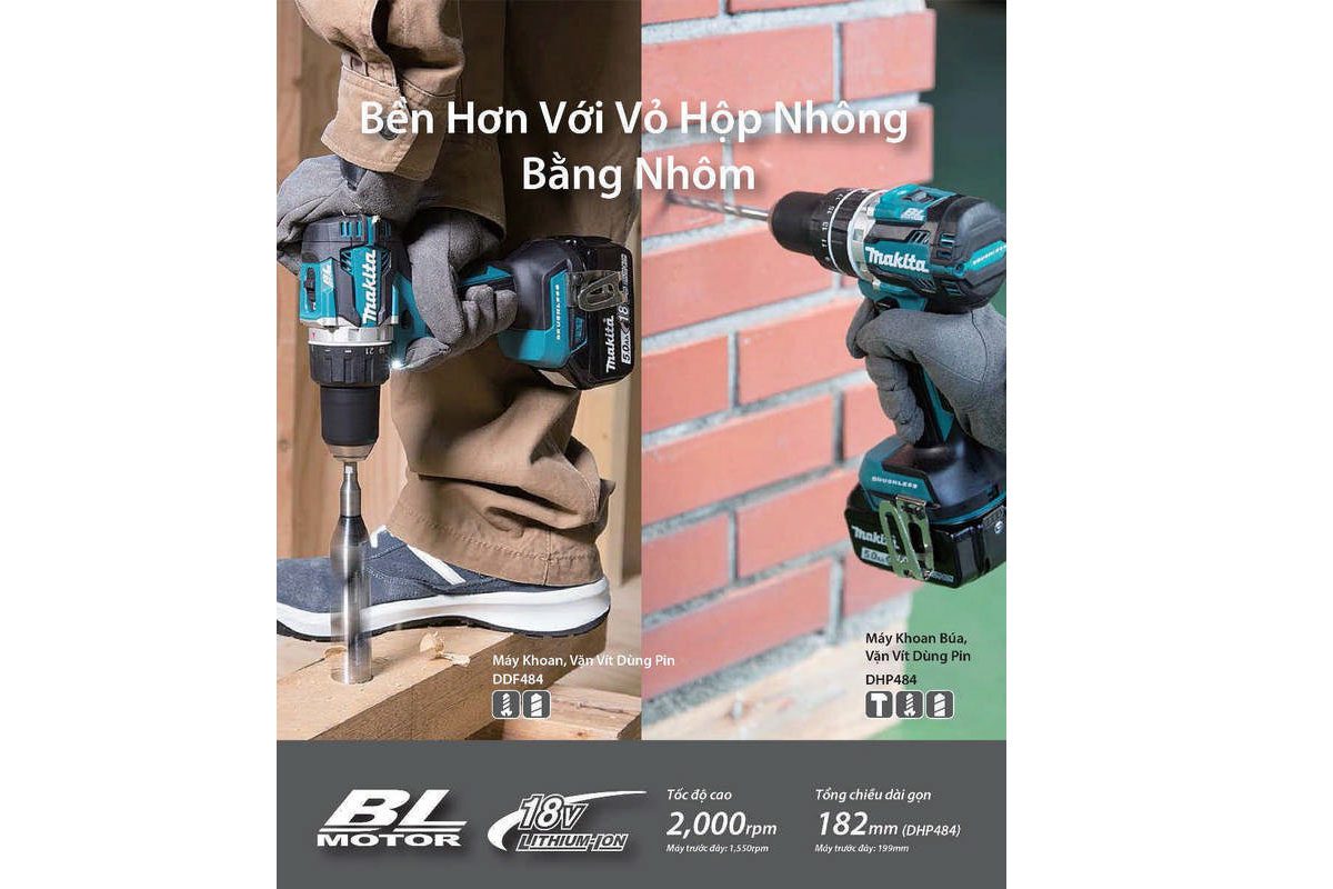 Máy khoan búa vặn vít pin 18V Makita DHP484RFE