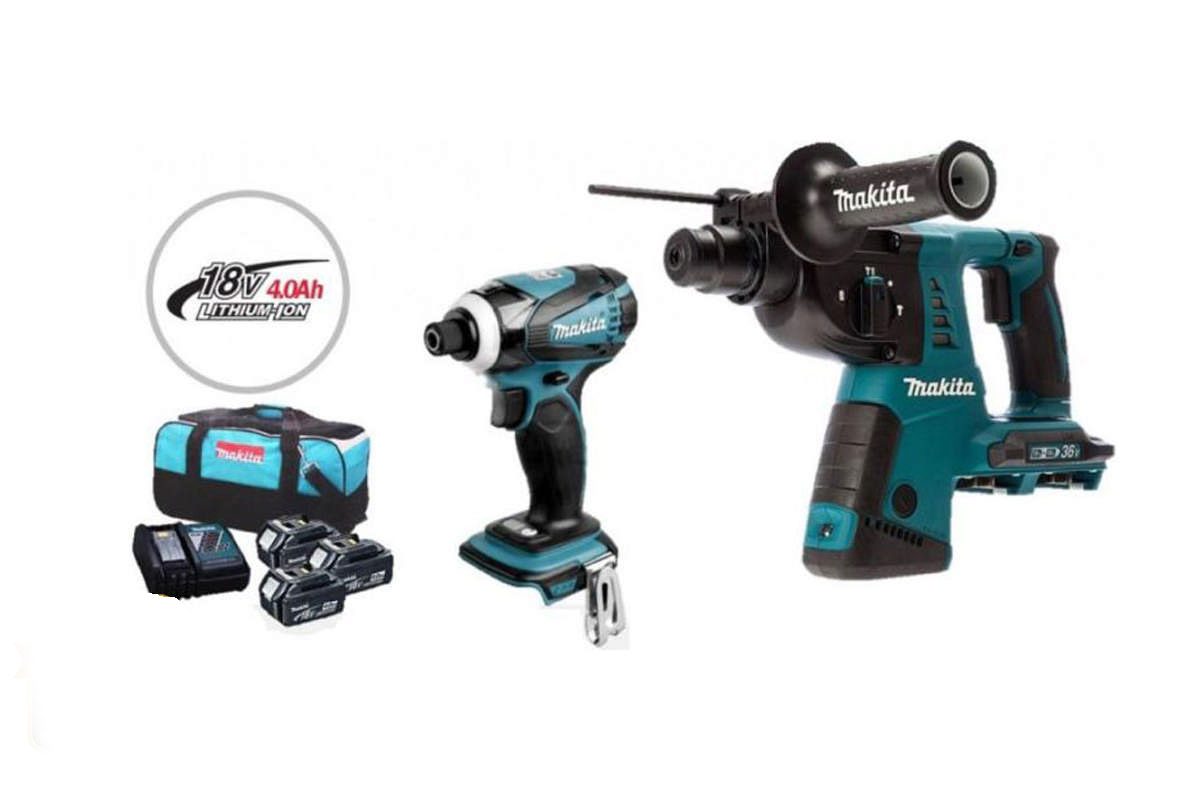 Bộ sản phẩm máy khoan đa năng và máy vặn vít pin 18V Makita DLX2071PM1